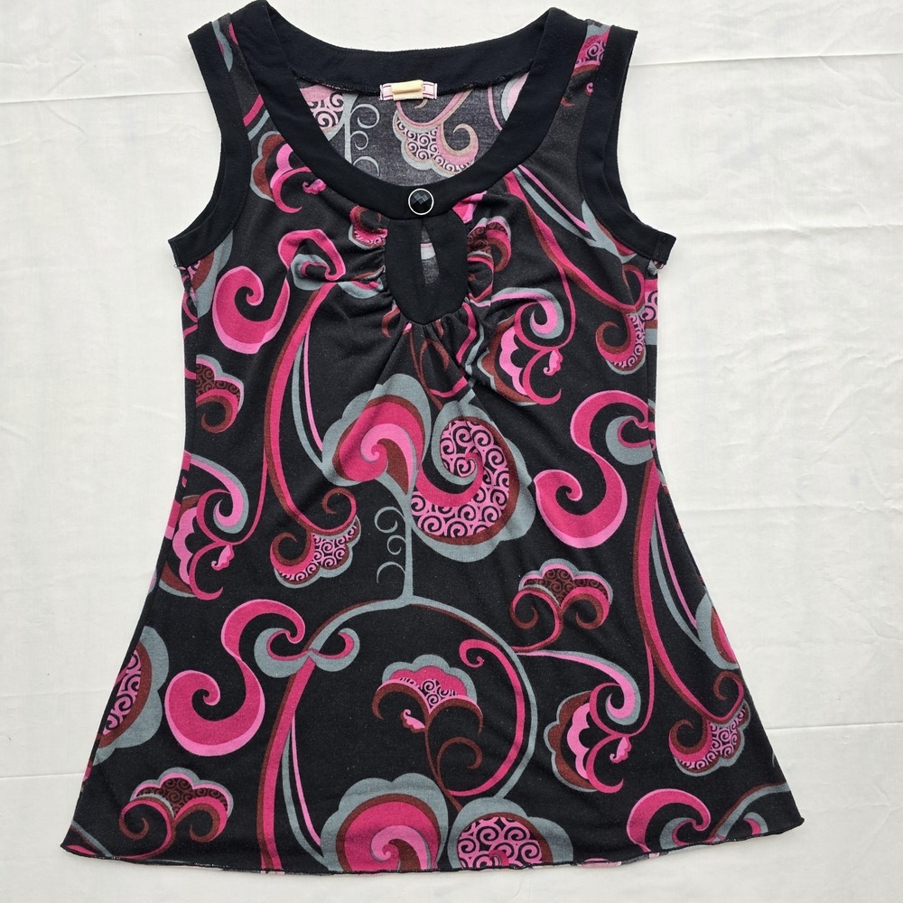 Y2K Womens Large Tunic Top Black Pink Sleeveless Keyhole Retro Vol. 1 Bratz